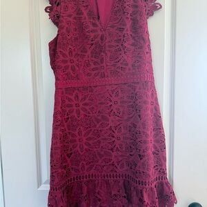 Adelyn Rae Burgundy Lace Midi Dress